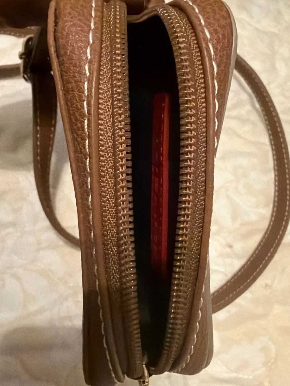 Tommy Hilfiger Brown Beige Monogram Crossbody Phone Bag